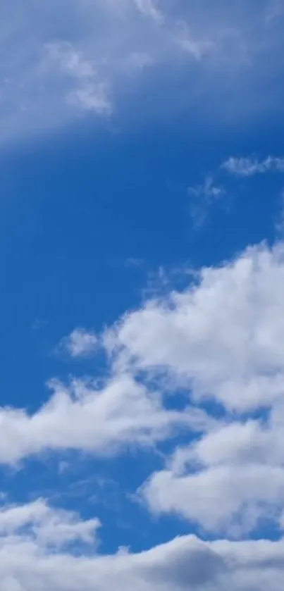 Blue sky with fluffy white clouds mobile wallpaper.