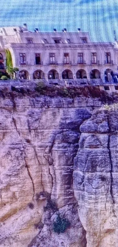 Cliffside building with scenic view and architecture.