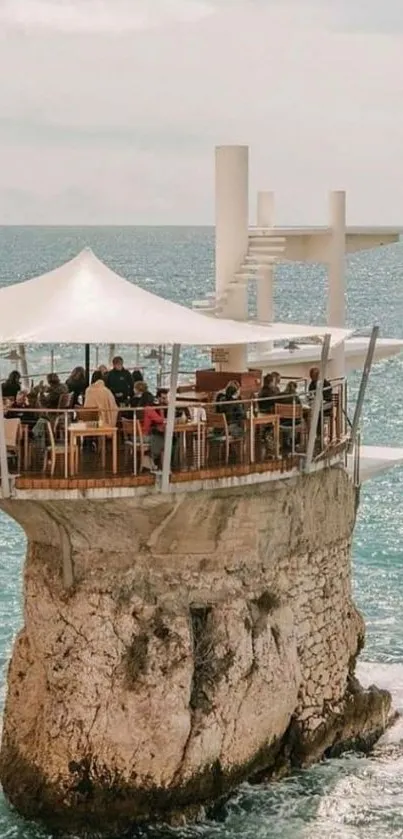 A stunning cliffside restaurant overlooking the ocean waves.