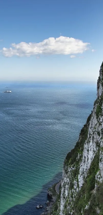 Cliffside view with ocean and sky.