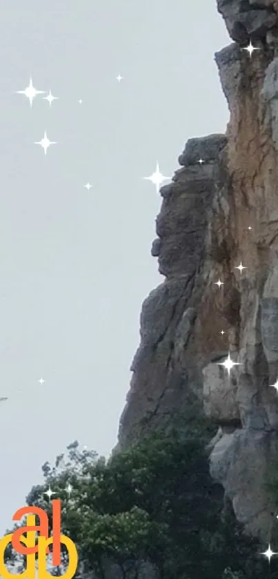 Mobile wallpaper of a rocky cliff with a flying plane.