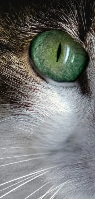 Close-up of a cat's eye in vibrant green tones.