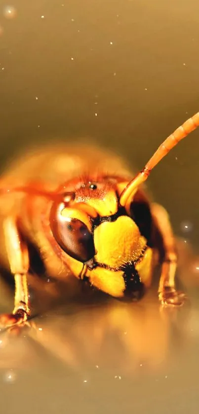 Detailed macro shot of a hornet showcasing vibrant amber hues.