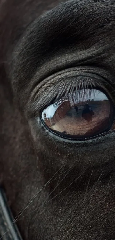 Close-up of a horse's eye emphasizing detail and texture.