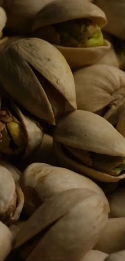 Close-up image of pistachios with rich brown tones and natural texture.