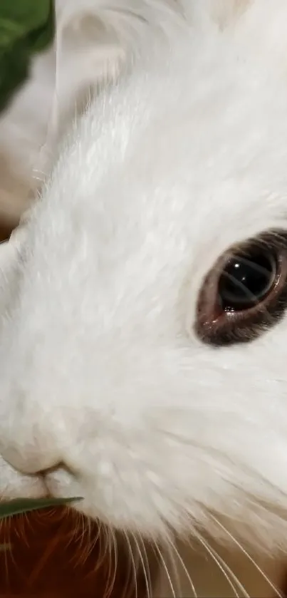 Close-up of a white rabbit with detailed fur and expressive eyes.