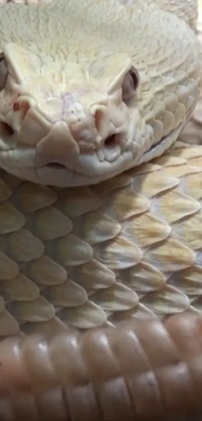 Close-up view of a snake showcasing its intricate beige scales in high detail.