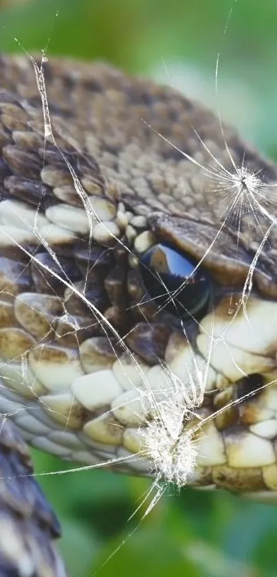 Close-up of a snake's skin with detailed scales and natural colors.