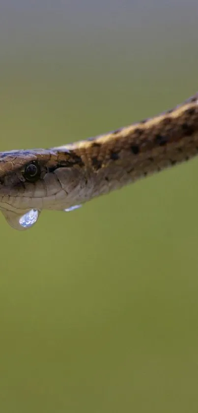 Close-up image of a snake with olive green background.