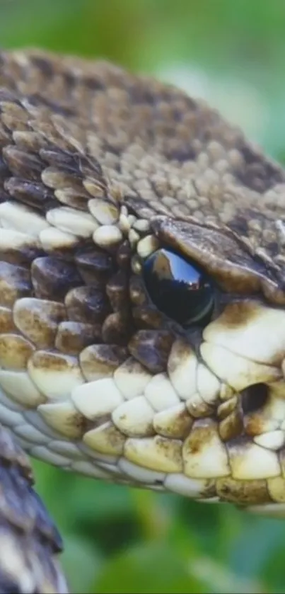 Close-up of a snake with intricate brown scales.