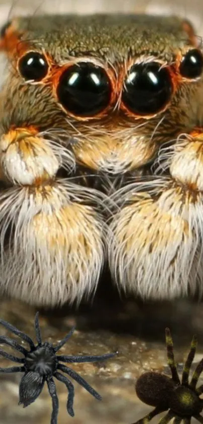 Close-up view of a spider with detailed features, ideal for mobile wallpaper.