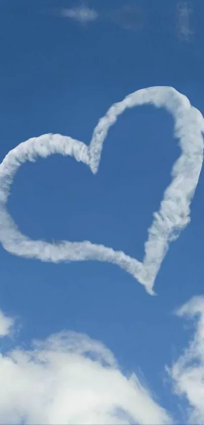 Heart-shaped cloud in a vivid blue sky mobile wallpaper.