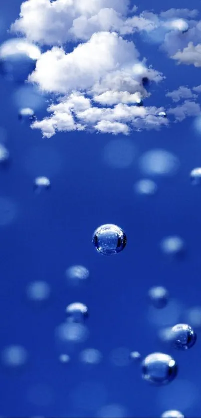 Blue wallpaper with clouds and water droplets.