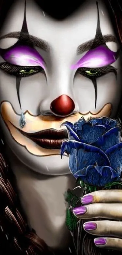 Artistic clown with blue rose mobile wallpaper.