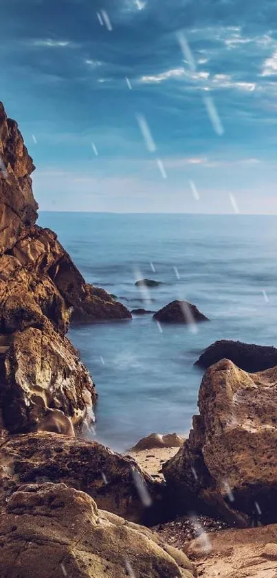 Serene coastal rocks with ocean view.