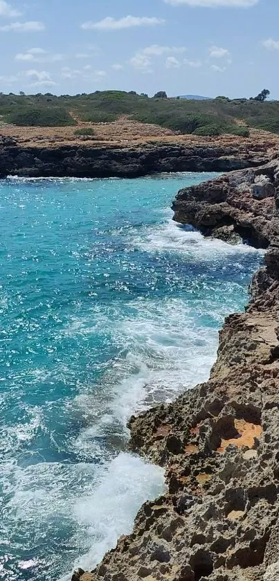 Rocky coastline with turquoise ocean waves