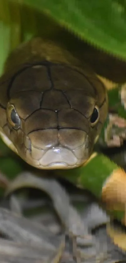 Cobra snake close-up with green jungle background.