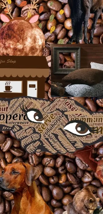 Coffee beans with creative collage art design.