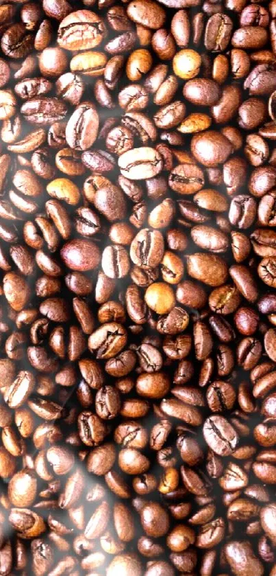 Coffee bean close-up wallpaper with brown texture.