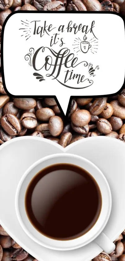 Coffee-themed wallpaper with cup and beans.