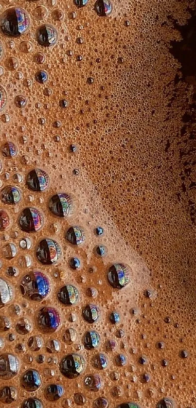 Close-up view of coffee bubbles with a rich brown texture.