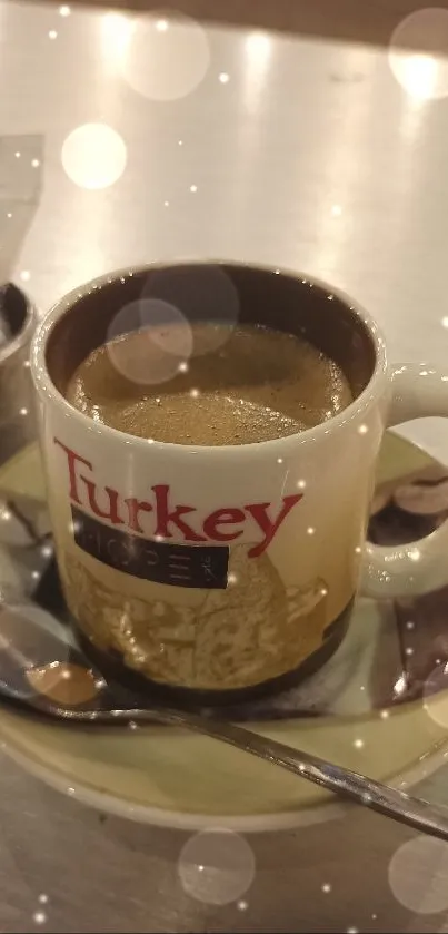 Cup of Turkish coffee with warm brown tones.