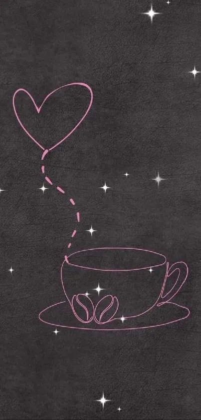 Minimalist coffee cup with pink heart and charcoal background.