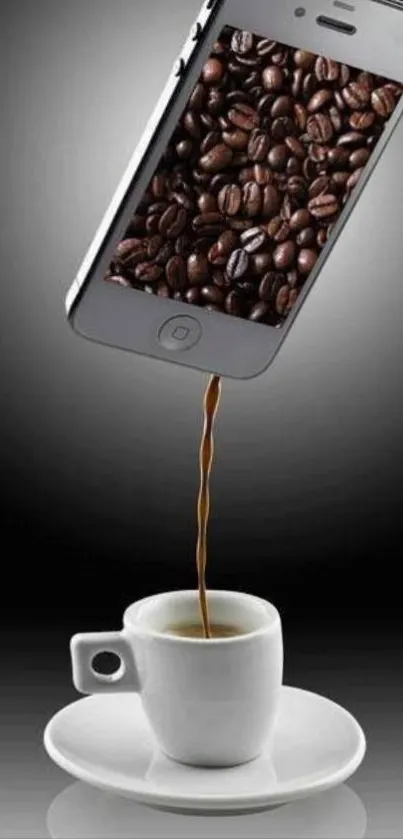 Creative wallpaper with coffee beans and modern phone design.