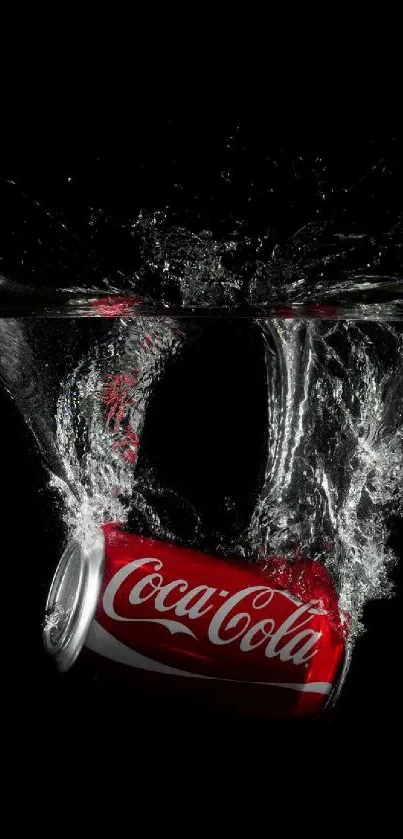 Coke can makes a splash in dark water wallpaper.