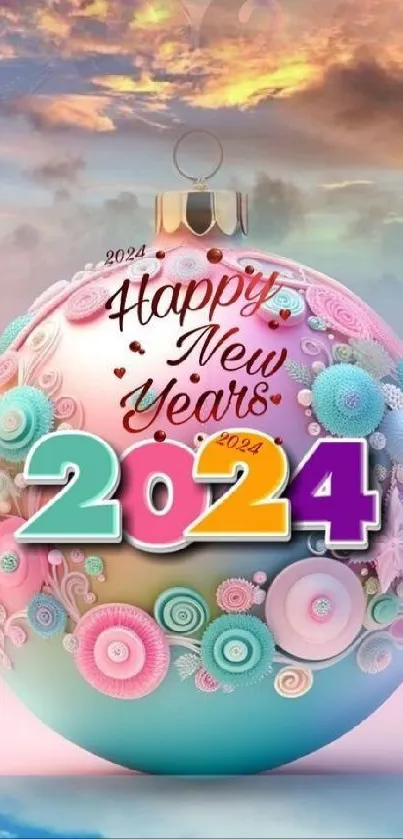 2024 New Year decorative ornament wallpaper with vibrant colors.