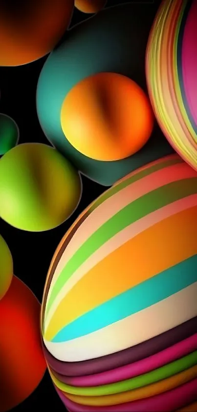 Vibrant 3D spheres on a black background.