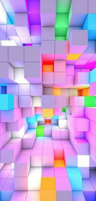 Colorful 3D blocks creating a vibrant and abstract mobile wallpaper.