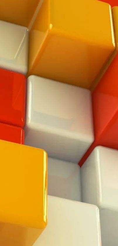 Colorful 3D blocks wallpaper with yellow, red, and white hues.