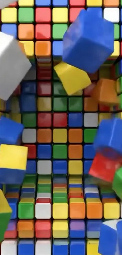 Vibrant 3D cubes in dynamic colors form an abstract pattern.