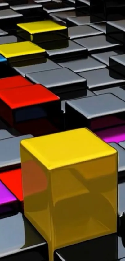 3D colorful cubes with geometric pattern.