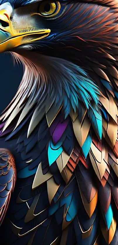 3D eagle with vibrant colorful feathers.