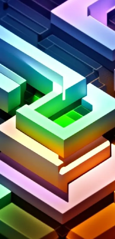 Colorful 3D geometric shapes mobile wallpaper.