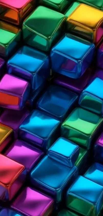 Colorful 3D geometric blocks create a vibrant effect.