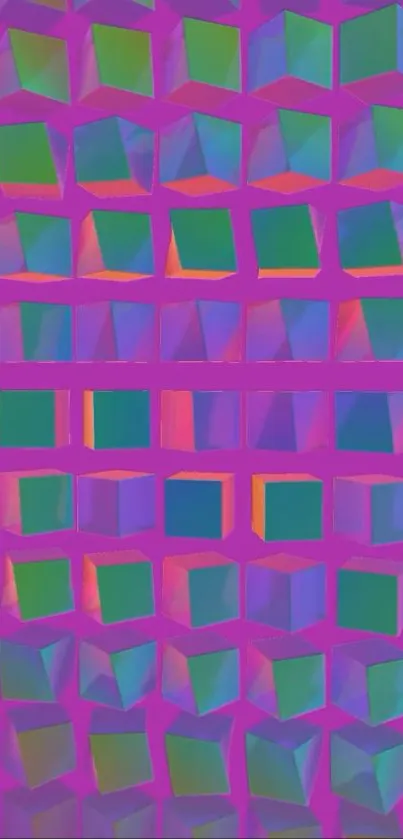 Colorful 3D geometric cubes on a pink background.