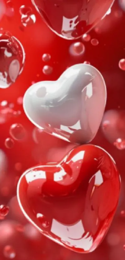 Colorful 3D heart designs mobile wallpaper with vibrant shades.