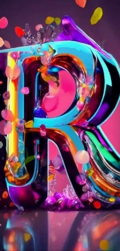 Vibrant 3D R letter with colorful abstract effects on a vivid background.