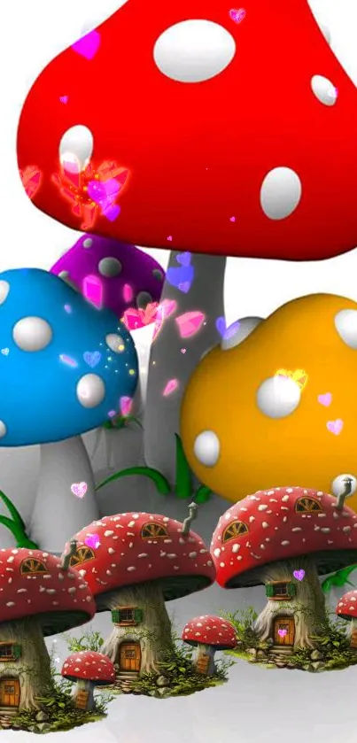 Colorful 3D mushrooms in vibrant design.