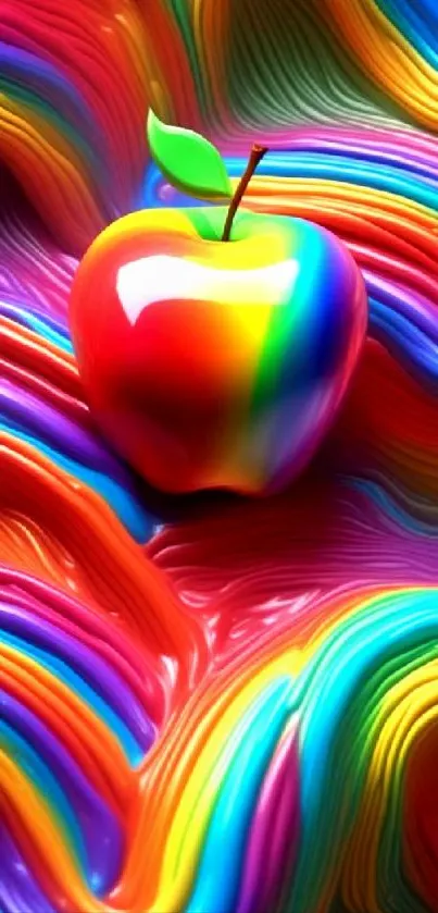 Vibrant rainbow apple on colorful abstract background