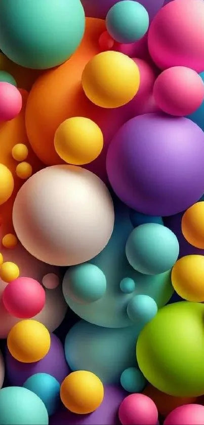 Colorful 3D spheres creating a vibrant wall art.