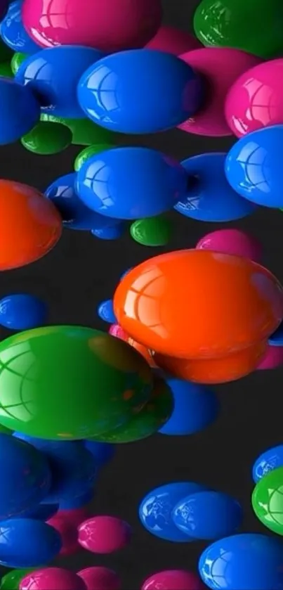 Colorful 3D spheres in blue, green, pink, and orange on a dark background.