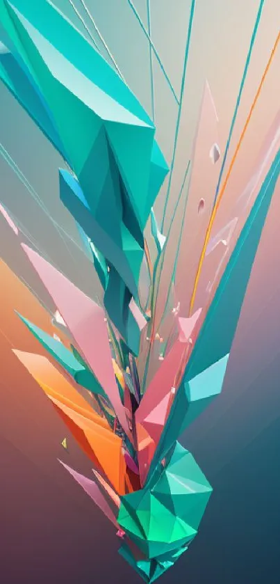 Colorful abstract 3D geometric shapes wallpaper.