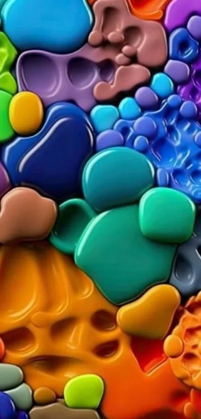 Colorful abstract 3D art wallpaper with vibrant shapes.