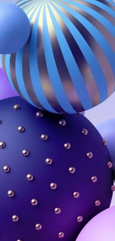 Colorful 3D abstract spheres in blue and purple.