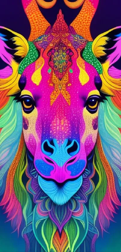 Colorful abstract animal art wallpaper featuring a horned creature.