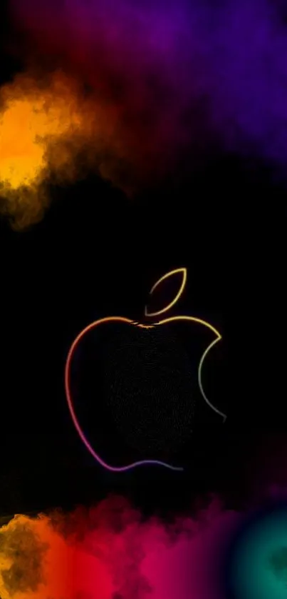 Colorful abstract Apple logo on black background, vibrant design for mobile wallpaper.